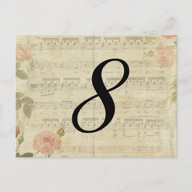 Musique victorienne et numéro de table Rose Carte (Devant)