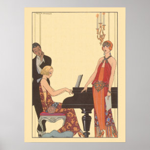 Musique Vintage, Art Déco Pianiste Musicien Chante
