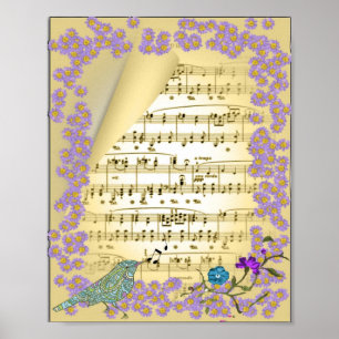 Musique vintage Inspiré Oiseau Floral Poster Impri
