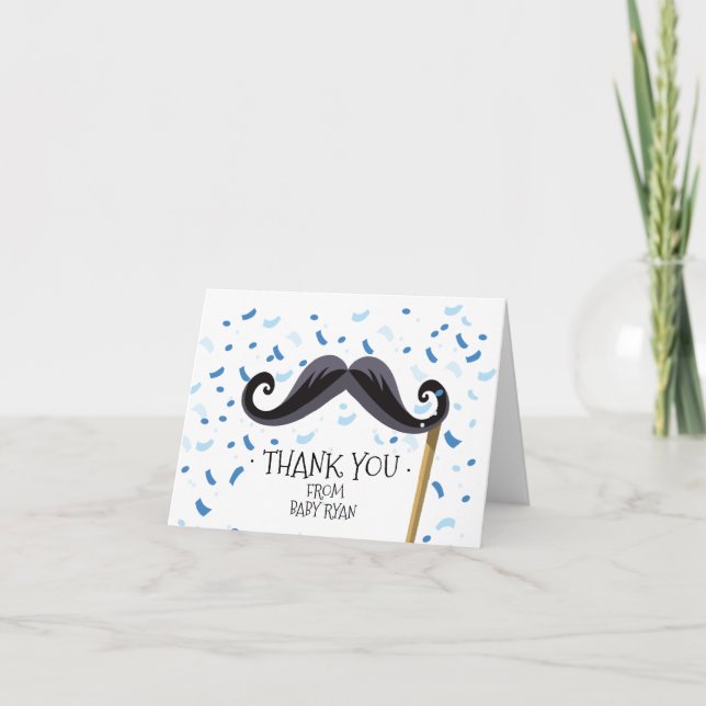 Mustache Baby shower Merci Note (Devant)