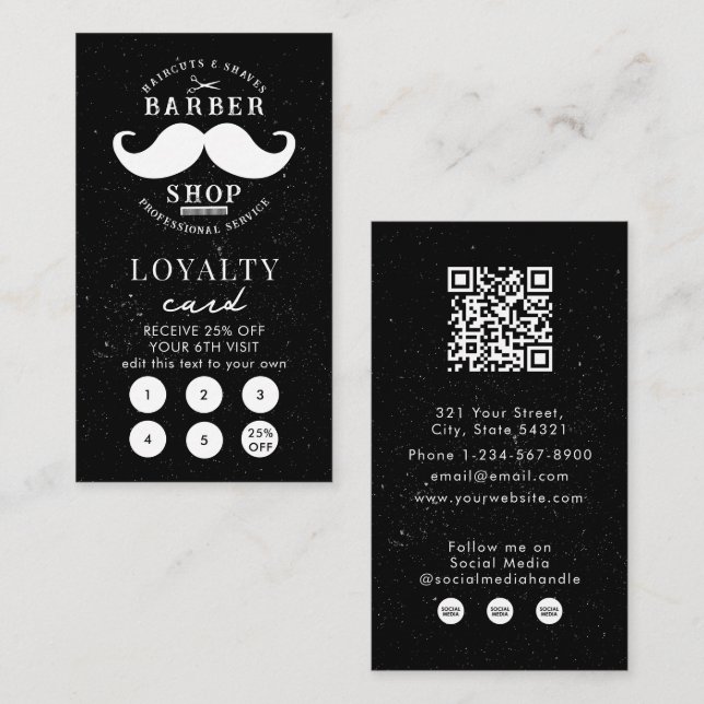 Mustache Barber Shop Coiffeur Loyauté Carte (Devant / Derrière)