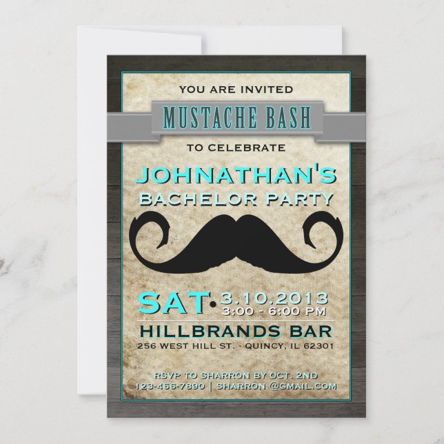 Mustache Bash Hipster Bachelor Party Invitation (Devant)