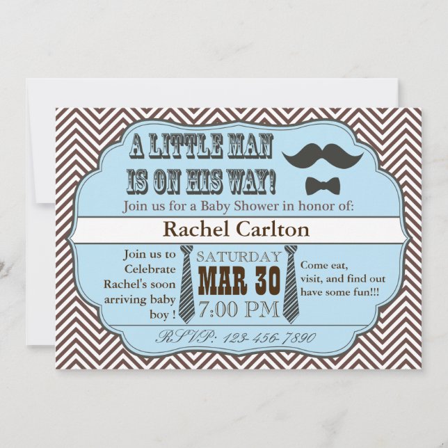 Mustache bleue et Cravates Invitations de douches  (Devant)