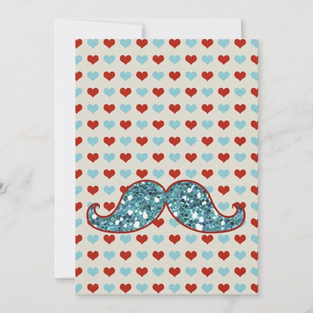 MUSTACHE BLEUE ET PARTIES SCINTILLANT COEURS ROUGE (Devant)