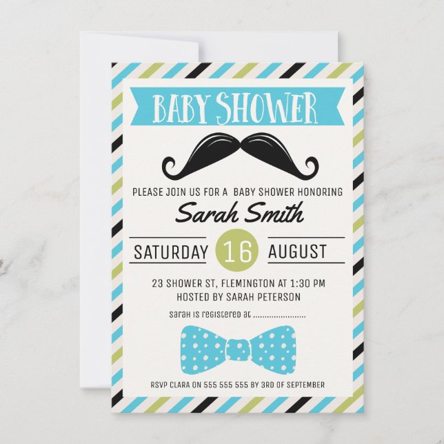 Mustache Bow Little Man Baby shower Invitation (Devant)