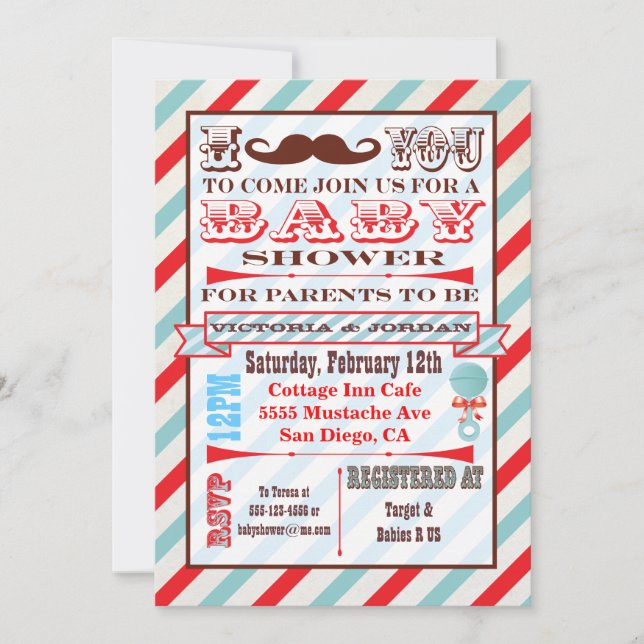 Mustache Couples Baby Shower Invitations (Devant)