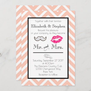 Mustache et lèvres de mariage Invitation sur Peach