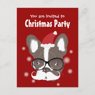 Mustache French Bulldog Christmas Party Invitation
