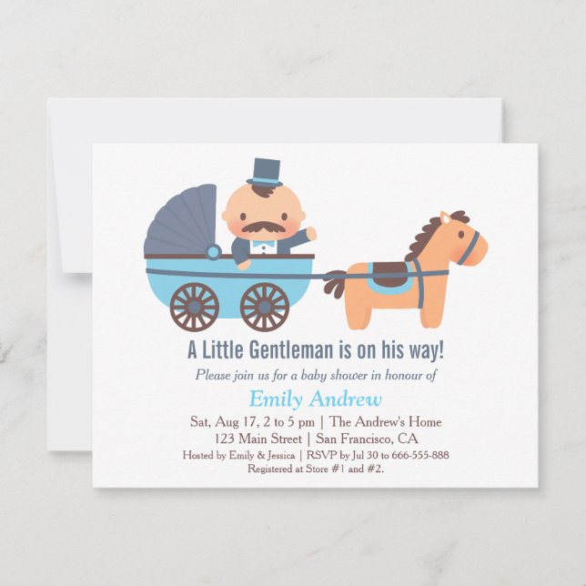 Mustache Gentleman Baby Boy Shower Invitations (Devant)