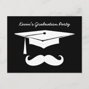 Mustache Graduation Party noir blanc Faire-part