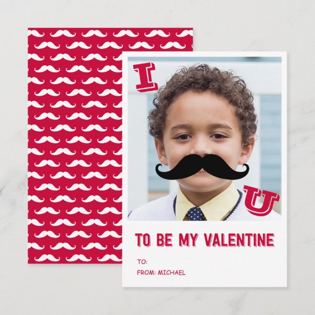 Mustache Kids Classroom Valentine Carte photo (Devant / Derrière)