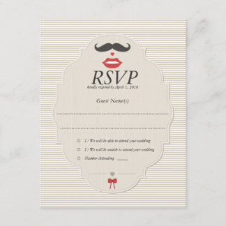 Mustache Lips Retro RSVP Mariage Card