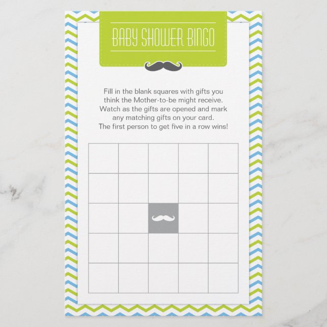 Mustache / Little Man Baby shower Bingo Carte de j (Devant)