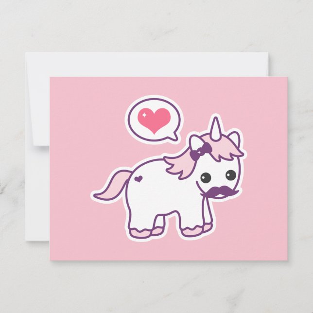 Mustache rose Unicorn Invitations de fête d'annive (Devant)