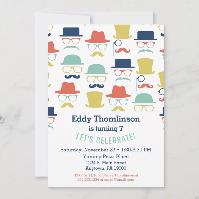 Mustaches Casquette Anniversaire Invitation Hip Me (Devant)