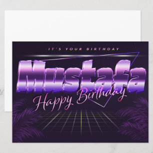 Mustafa Nom Prénom carte rétro lilas Anniversaire