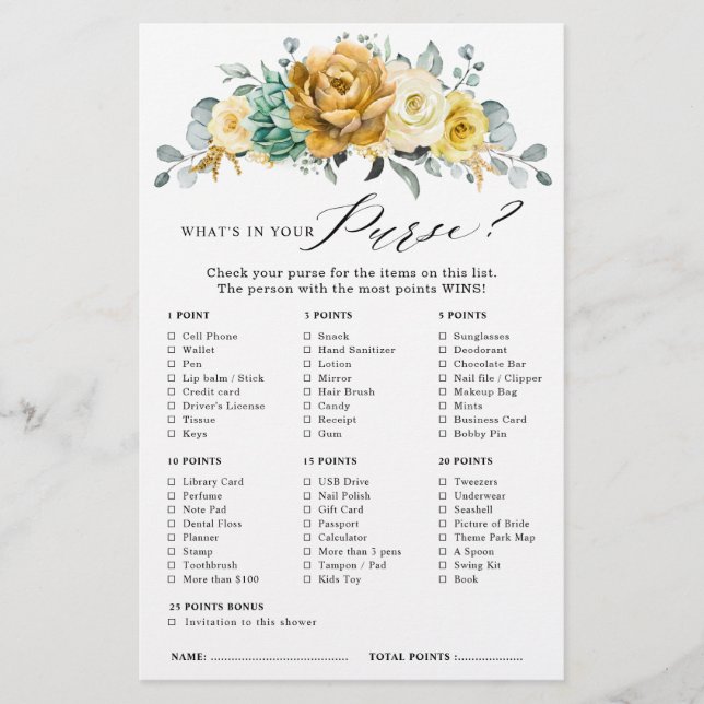 Mustard Jaune Fête des mariées Florale Sage Jeu (Devant)