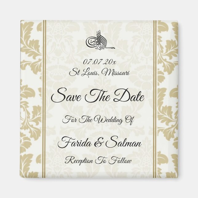 Musulman Gold Enregistrer l'invitation Date Magnet (Devant)