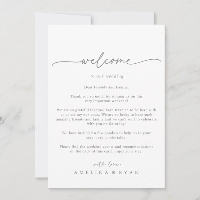 Muted Gray Simple Minimal Wedding Welcome Letter (Devant)