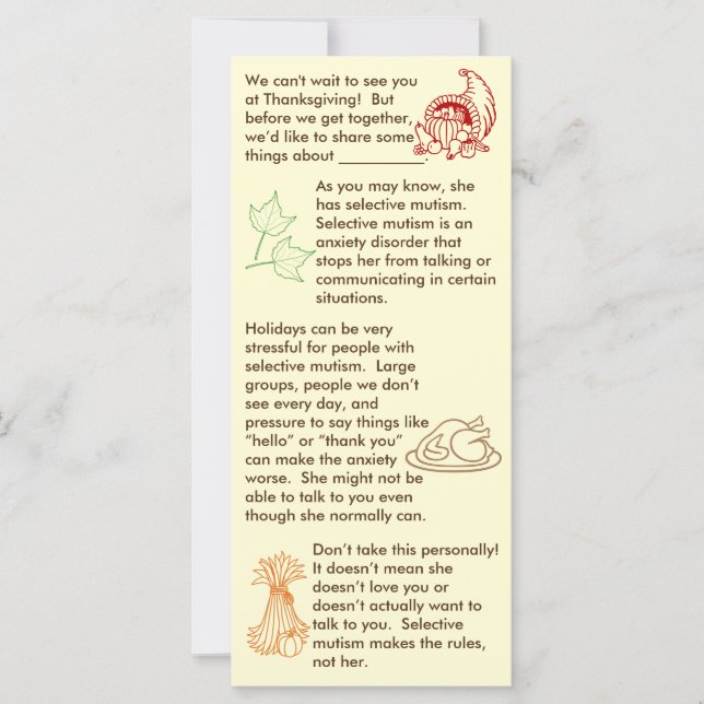 Mutisme sélectif Thanksgiving Girl (Devant)