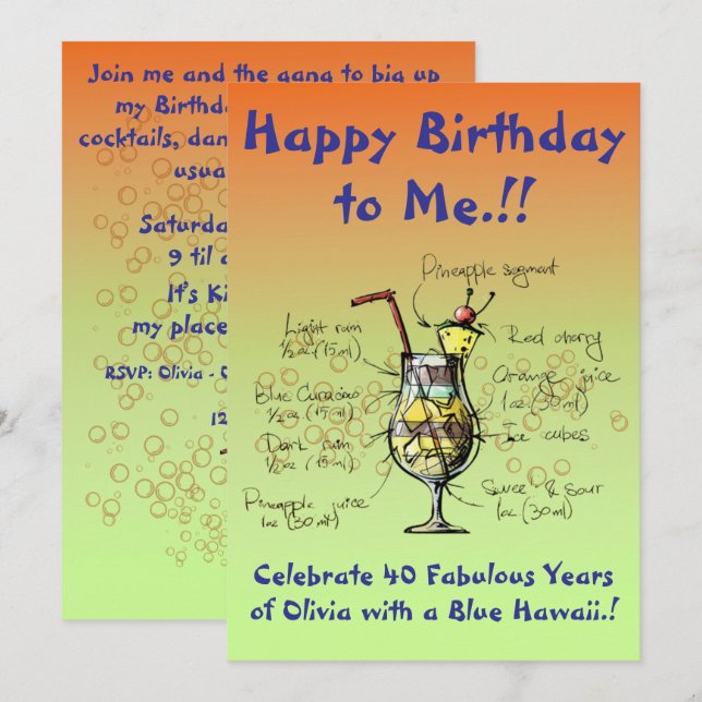 My Blue Hawaii Birthday Party Invitation (Devant / Derrière)