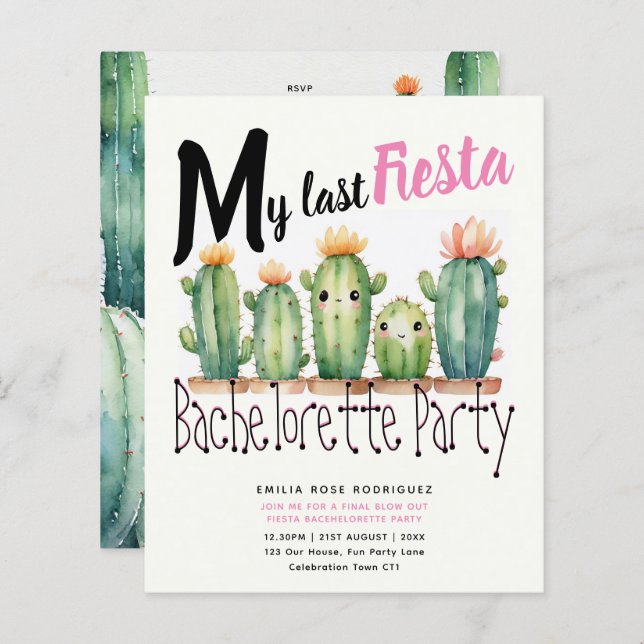 My Dernier Fiesta Bachelorette Party Cactus thème (Devant / Derrière)
