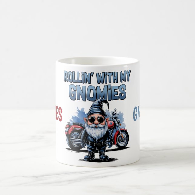 My Gnomies Funny Motorcycle Gnome Coffee Mug (Centre)