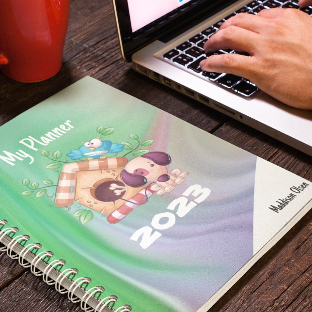 My Planner Cute Dog House sur Marbre avec nom (Créateur téléchargé)