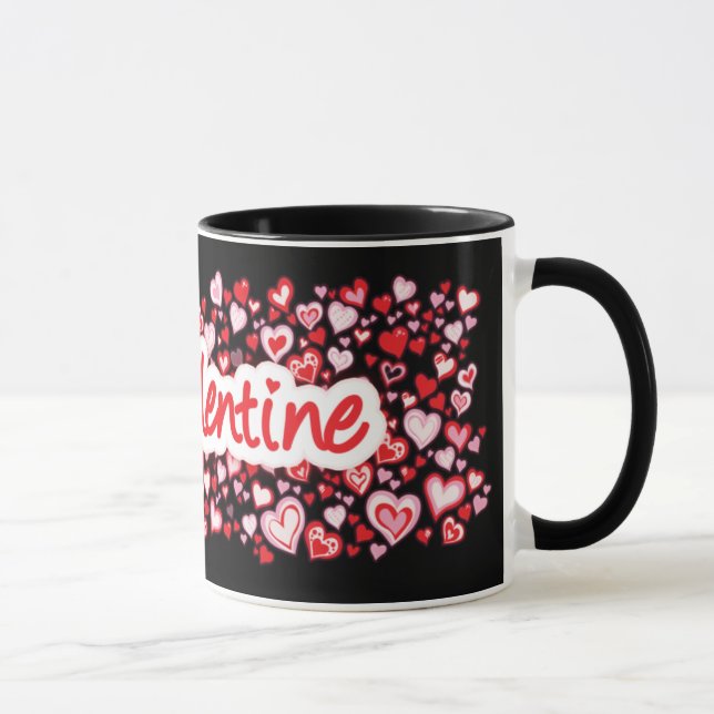 "My Valentine" coeurs rouge rose noir mug (Droite)
