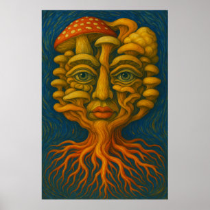Mycelium Dreamscape - Poster Surreal Musroom Face