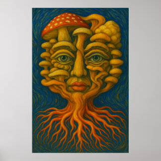 Mycelium Dreamscape - Poster Surreal Musroom Face