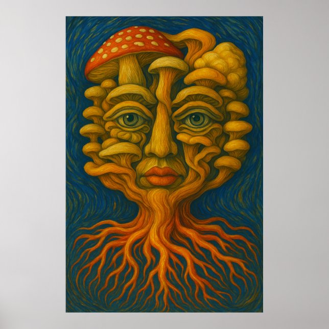 Mycelium Dreamscape - Poster Surreal Musroom Face (Devant)