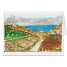 "Mykonos carte d'art d'aquarelle de vue de Delos"