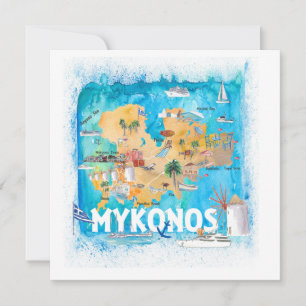 Mykonos Grèce Carte illustrée avec des monuments