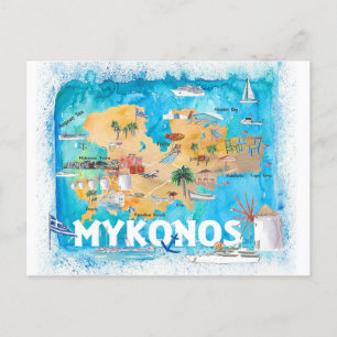 Mykonos Grèce Carte illustrée avec les routes prin