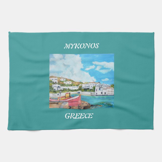 Mykonos - la Grèce - serviette de cuisine de MoJo (Horizontal)