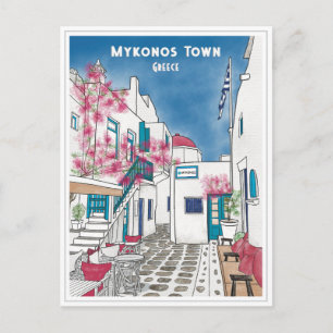 Mykonos Town Grèce Carte postale Dessin de voyage
