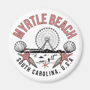 Myrtle Beach Retro Vignette Round Magnet