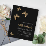 Mystère en or noir invitation anniversaire<br><div class="desc">Un arrière - plan noir classique. Décoré de papillons dorés. Personnalisez et ajoutez votre nom et les détails de votre fête. 1 feuille = 1 invite imprimé bord à bord.</div>
