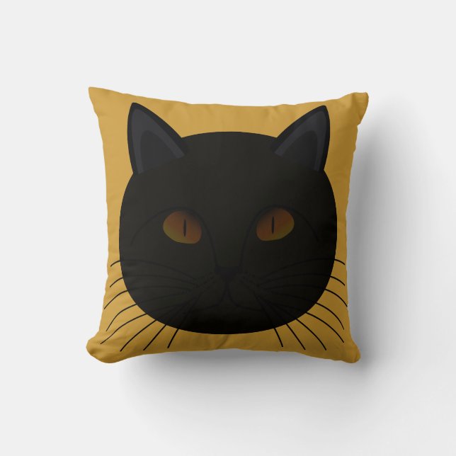 Mystérieux Chat Noir Visage Oreiller à Thon Doré (Recto)