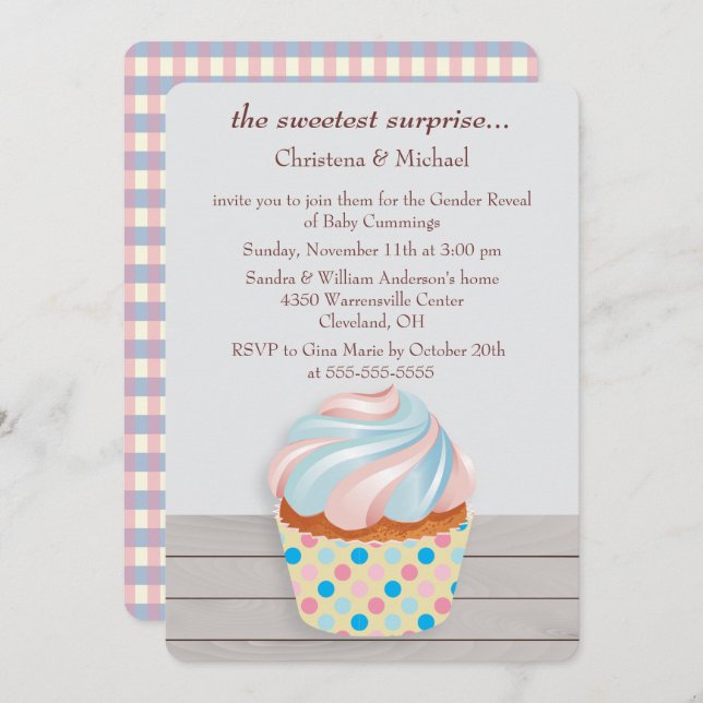 Mystery Cupcake Genre Révéler Invitation (Devant / Derrière)