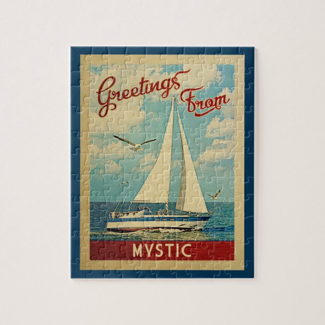 Mystic Connecticut Puzzle Voilier Vintage (Vertical)