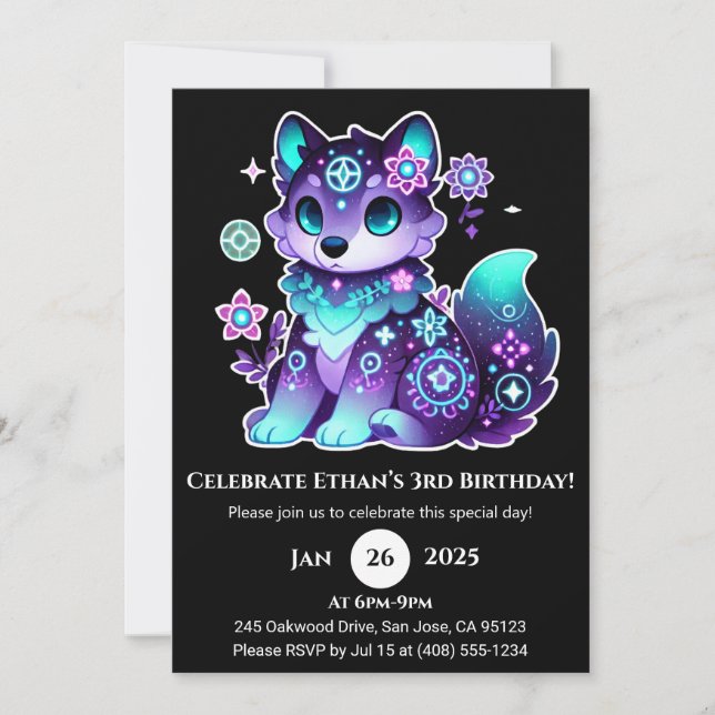 Mystic Flower Wolf Invitation d'anniversaire (Devant)