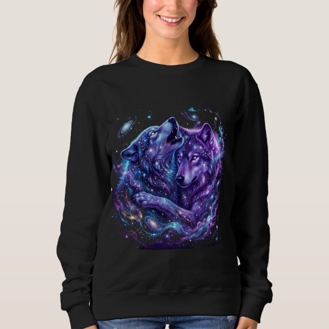 Mystic Galaxy Wolf Sweat à capuche – Blue Cosmic W (Devant)