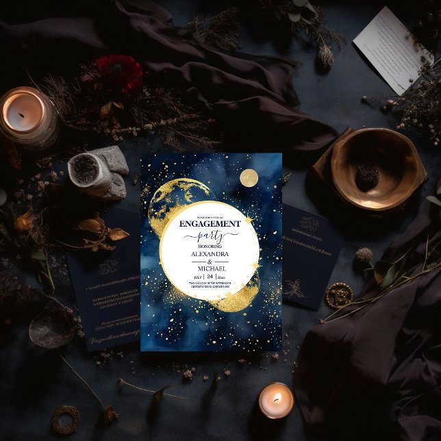 Mystic Midnight Blue  Or Aquarelle Faire-Part de M (Créateur téléchargé)