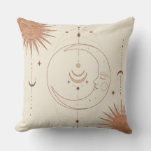 Mystic Soleil et Lune Coussin Brodé Bohème