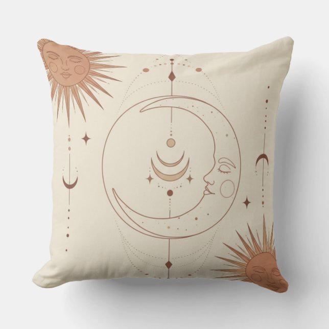 Mystic Soleil et Lune Coussin Brodé Bohème (Recto)