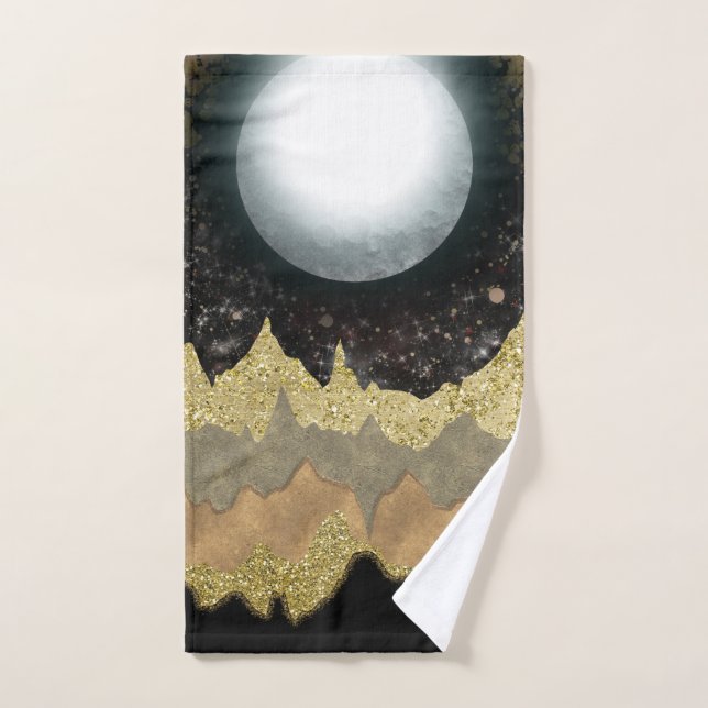 Mystical Moon Gold Mountains Paysage moderne Glam (Serviette à main)