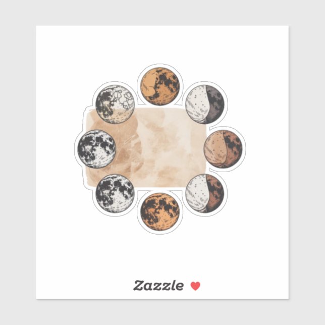 Mystical Moon Phases Sticker – Vintage Boho  (Feuille)