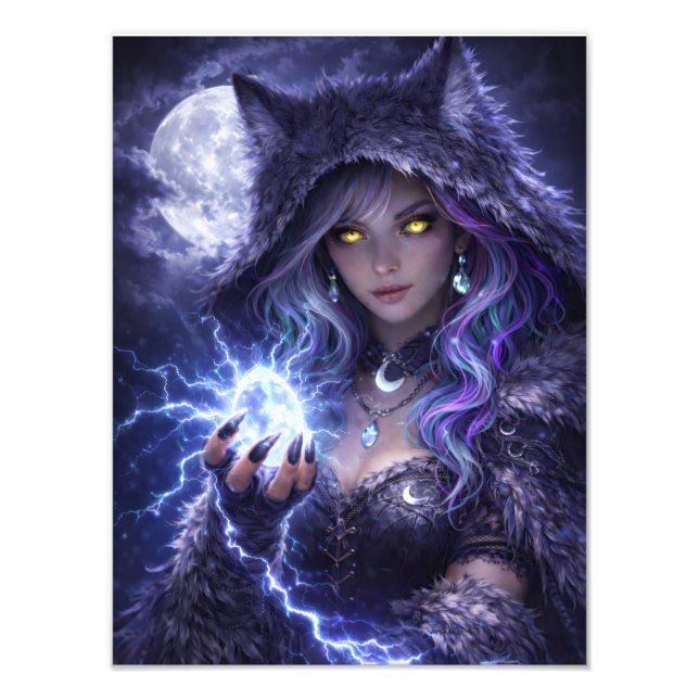 Mystische Wolfs-Kriegerin – Night Spirit Poster (Devant)